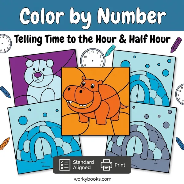 Telling Time | Color by Code | Worksheet - bundle educational content