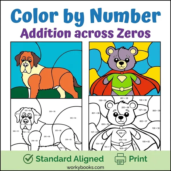 Addition Across Zeros | Color by Number | Worksheet - bundle educational content