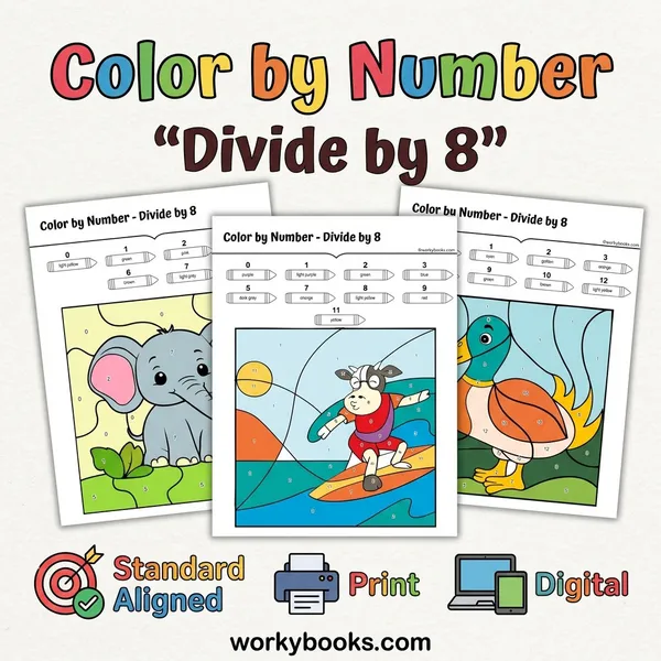 Division Facts Practice (Divide by 8) | Color by Number Activity - bundle educational content