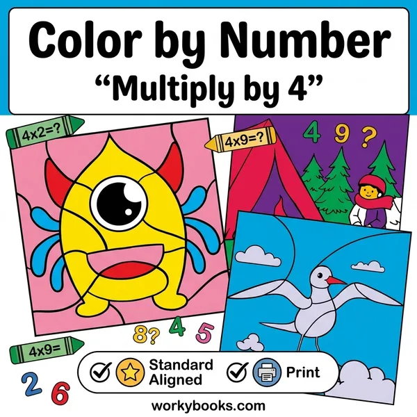 Multiplying by 4 | Color by Number Worksheets | Math Activities - bundle educational content