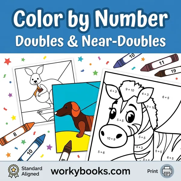 Doubles & Near Doubles | Color by Number | Worksheet - bundle educational content