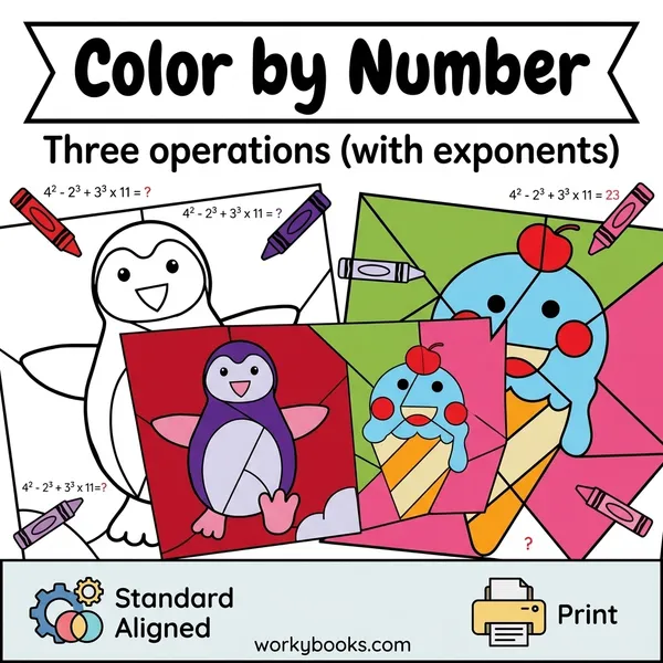 Order of Operations with Exponents | Color by Number Worksheets - bundle educational content