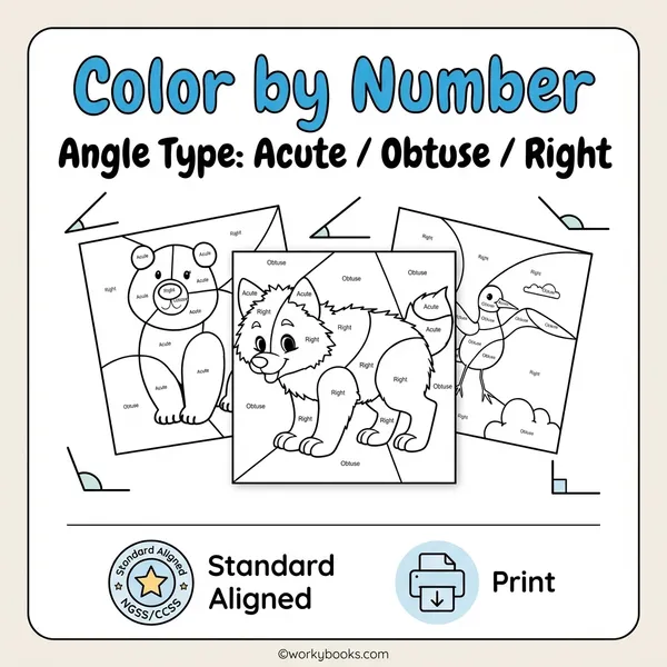 Classifying Angles | Color by Number | Worksheet - bundle educational content