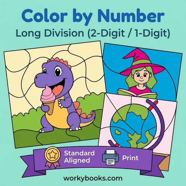 Long Division Practice | Color by Number | Worksheet - bundle educational content