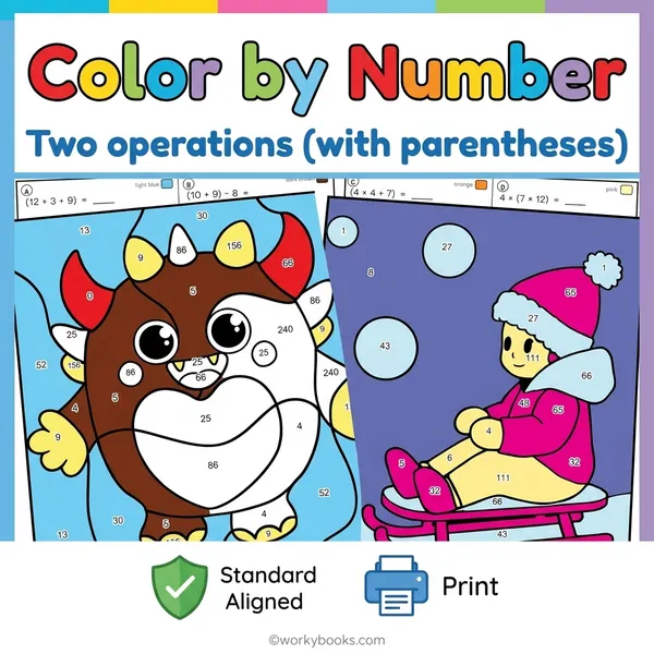 Two operations (with parentheses) | Math Worksheets - bundle educational content
