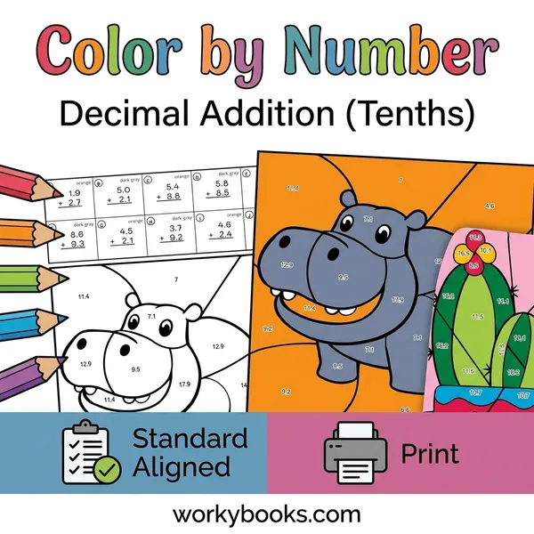 Decimal Addition (Tenths) Worksheets | Color by Number - bundle educational content