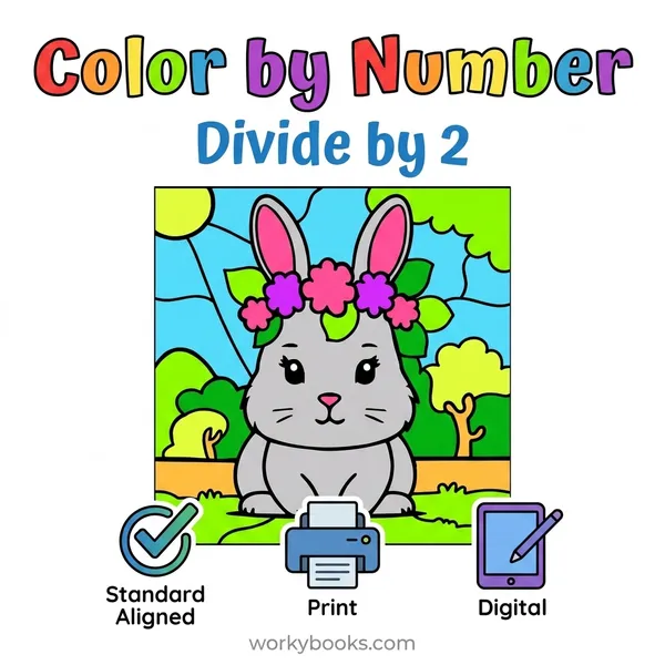 Color by Number Worksheets | Division Facts - Divide by 2 - bundle educational content