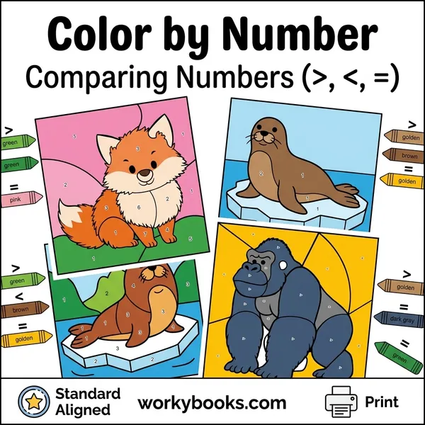 Comparing Numbers | Color by Number | Worksheet - bundle educational content