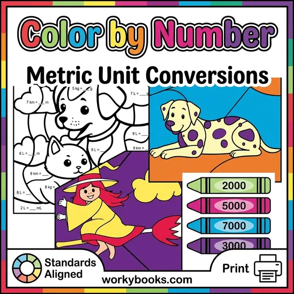 Metric Unit Conversions | Color by Number Worksheets - bundle educational content