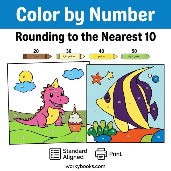 Rounding to the Nearest 10 | Color by Number | Worksheet - bundle educational content