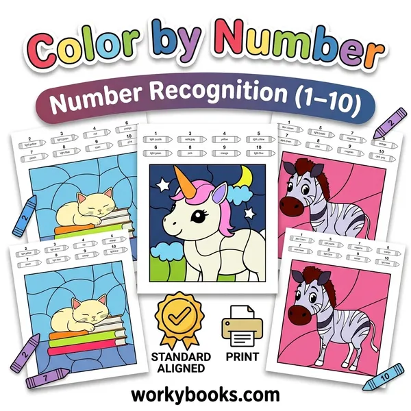 Number Recognition 1-10 | Color by Number | Worksheet - bundle educational content