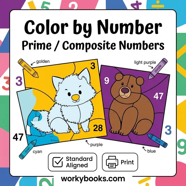 Prime and Composite Numbers | Color by Number | Worksheet - bundle educational content