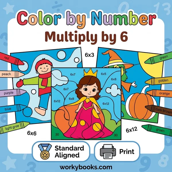 Multiplying by 6 | Color by Number Activity | Math Worksheets - bundle educational content