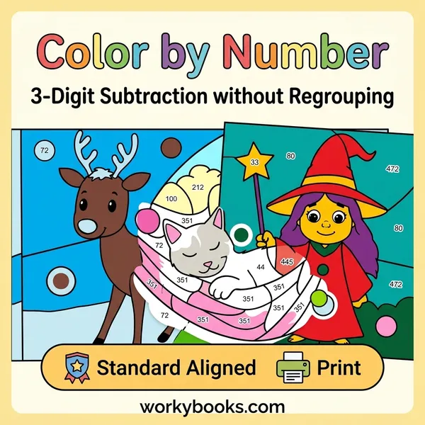 3-Digit Subtraction without Regrouping | Color by Number | Worksheet - bundle educational content