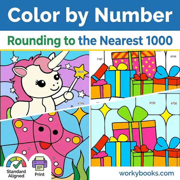 Rounding to the Nearest 1000 | Color by Number | Worksheet - bundle educational content