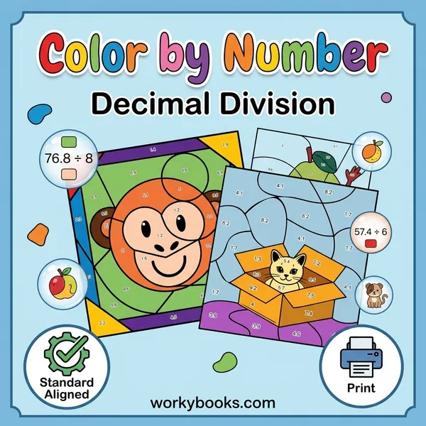 Decimal Division | Color by Number Worksheets | Math Activity - bundle educational content