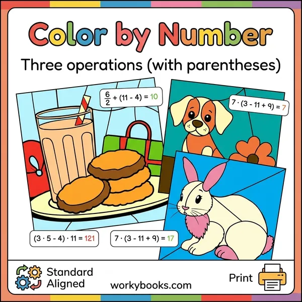 Order of Operations Color by Number | Math Worksheets - bundle educational content