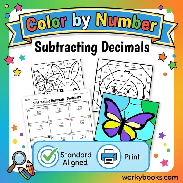 Subtracting Decimals Color by Number - bundle educational content