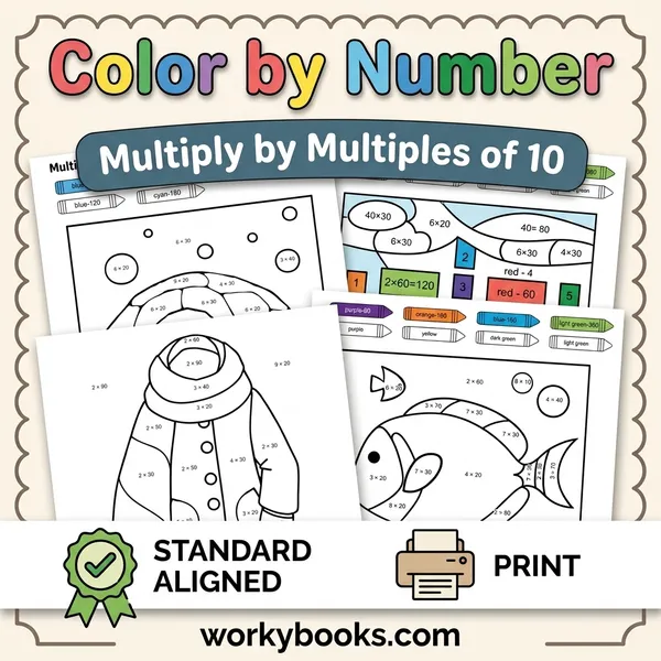 Multiplying Multiples of 10 | Color by Number Worksheets - bundle educational content