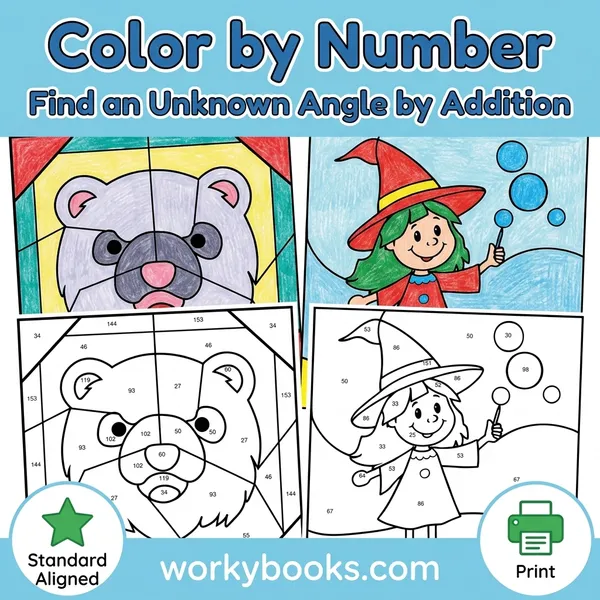 Find Unknown Angles | Color by Number | Worksheet - bundle educational content