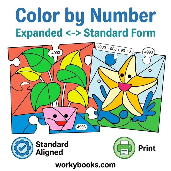 Expanded Form to Standard Form | Color by Number | Worksheet - bundle educational content