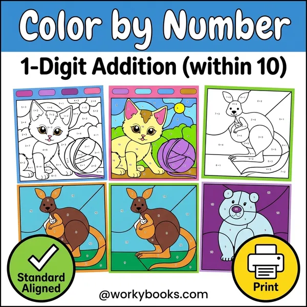 1-Digit Addition within 10 | Color by Number | Worksheet - bundle educational content