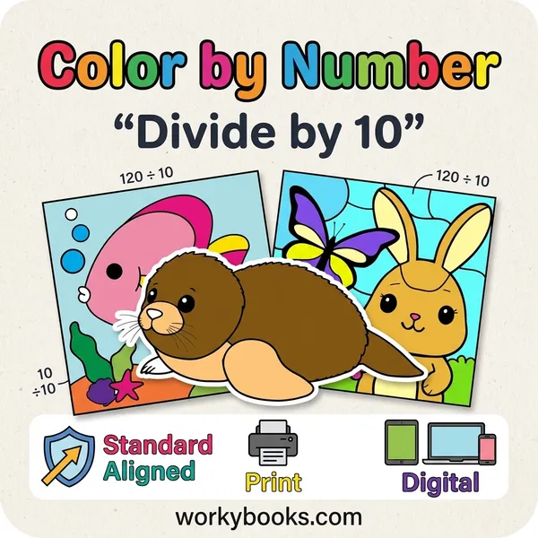 Dividing by 10 | Color by Number Worksheets - bundle educational content