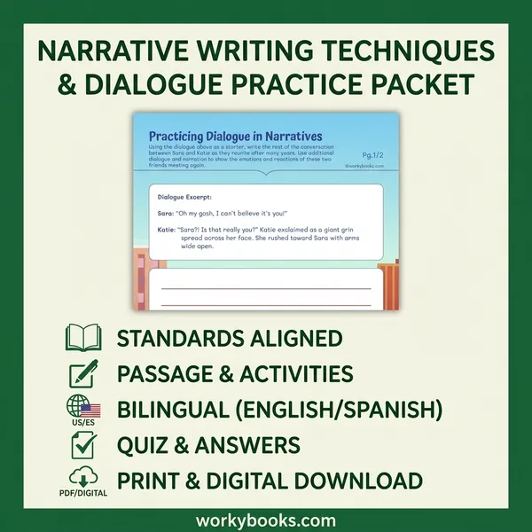 Narrative Writing Techniques & Dialogue Practice Packet - bundle educational content