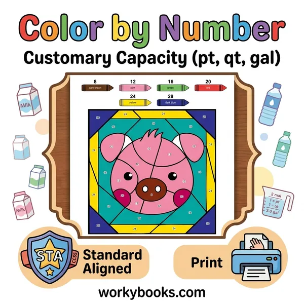 Customary Capacity | Color by Number | Worksheet - bundle educational content