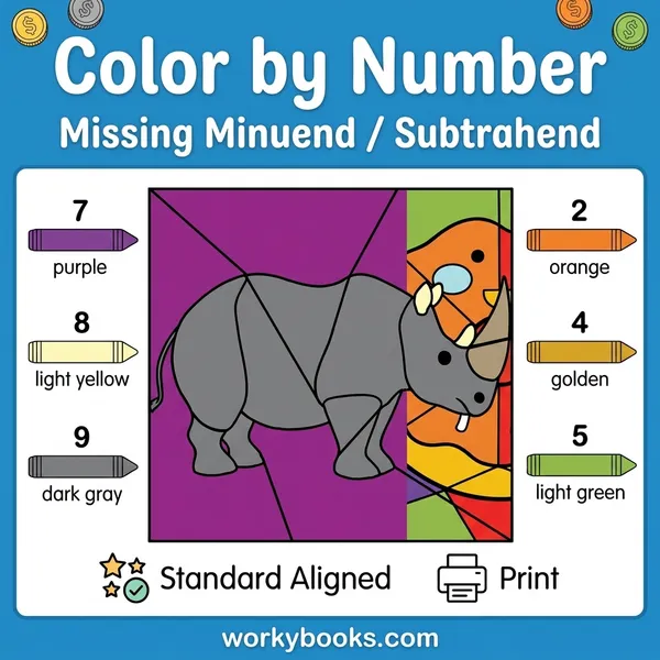 Missing Minuend / Subtrahend | Color by Number | Worksheets - bundle educational content