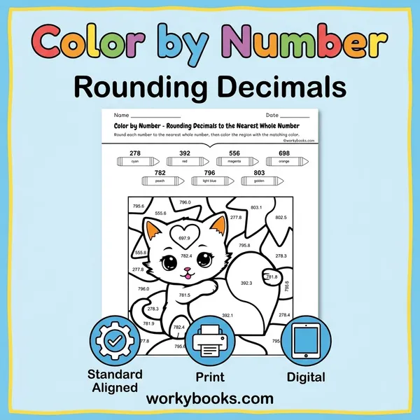 Color by Number | Rounding Decimals to the Nearest Whole Number - bundle educational content
