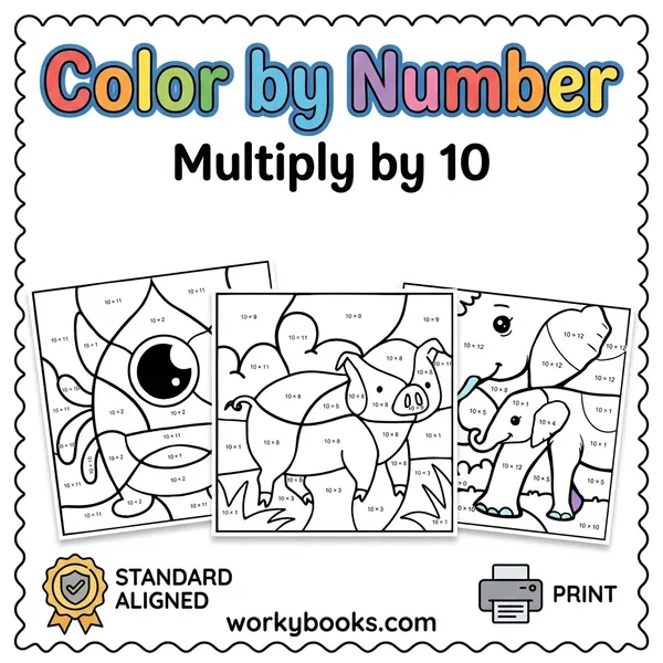 Multiply by 10 | Color by Number Activity | Math Worksheets - bundle educational content
