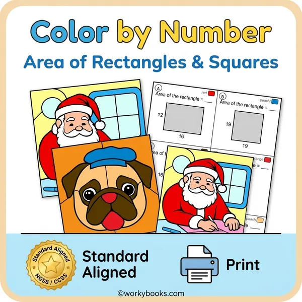Area of Rectangles & Squares | Color by Number | Worksheet - bundle educational content