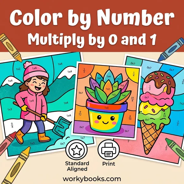 Multiplying by 0 and 1 | Color by Number Worksheets - bundle educational content