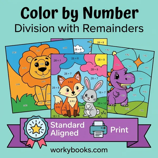 Division with Remainders | Color by Number | Worksheet - bundle educational content