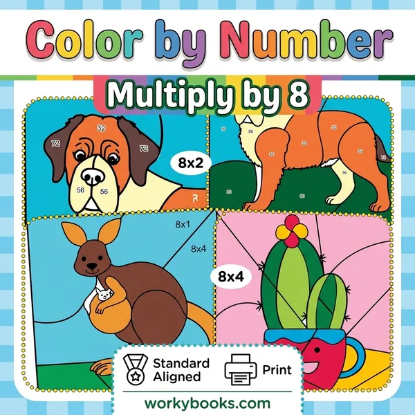 Multiply by 8 | Color by Number Worksheets | Math Activity - bundle educational content