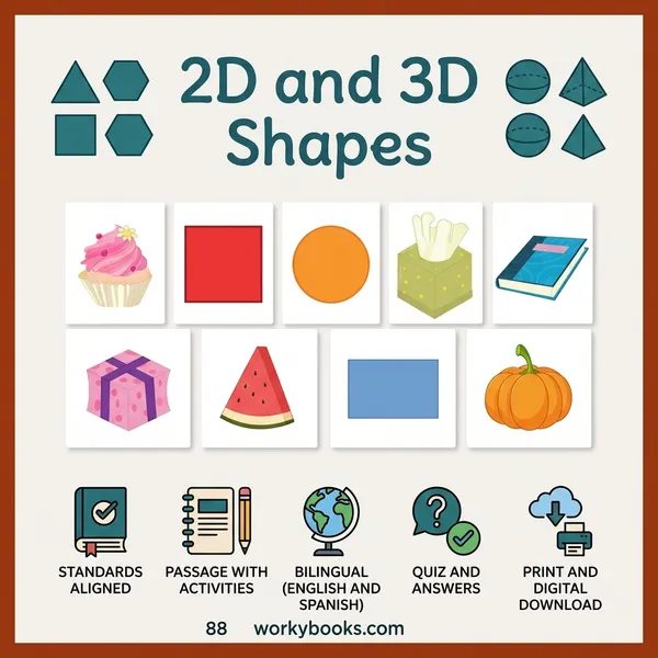 2D and 3D Shapes | Math Worksheet - bundle educational content