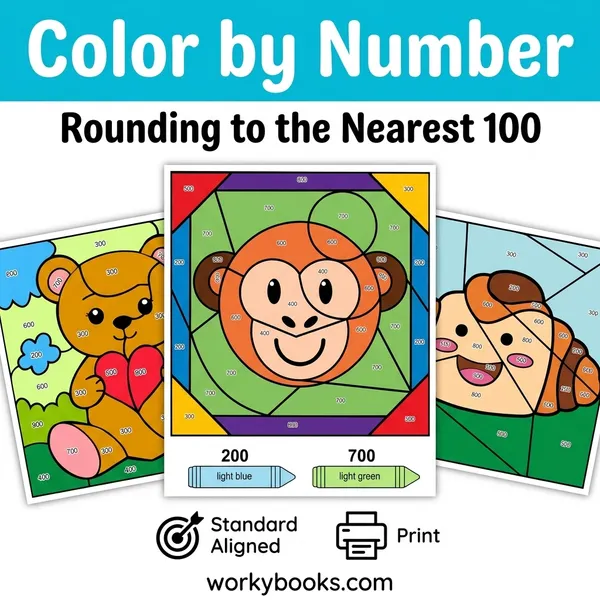 Rounding to the Nearest 100 | Color by Number | Worksheet - bundle educational content