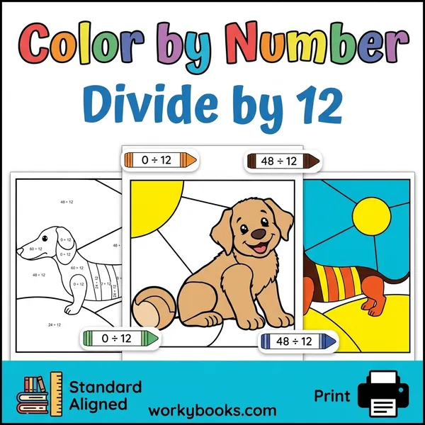 Divide by 12 | Color by Number | Worksheets - bundle educational content