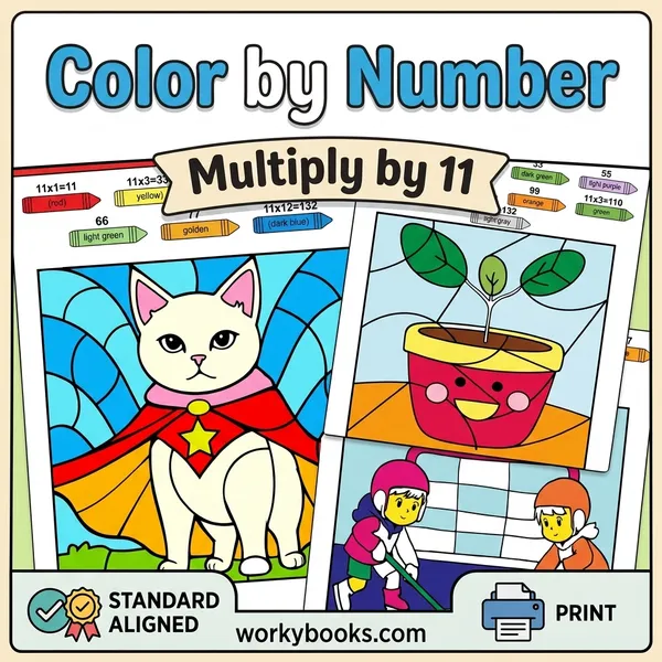 Multiply by 11 | Color by Number Activity | Math Worksheets - bundle educational content