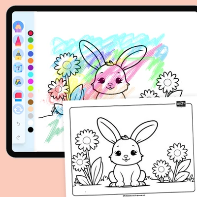 Bunny with a Daisy - coloring educational content