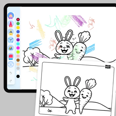 Bunny with a Smiling Carrot - coloring educational content