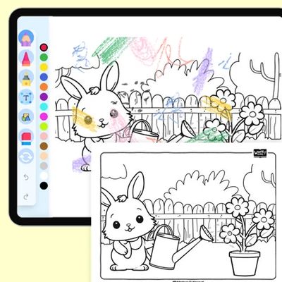 Bunny with a Watering Can - coloring educational content