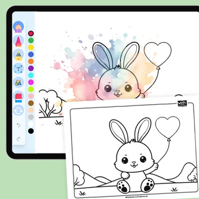 Bunny with a Heart Balloon - coloring educational content