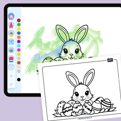 Bunny with Easter Eggs - coloring educational content