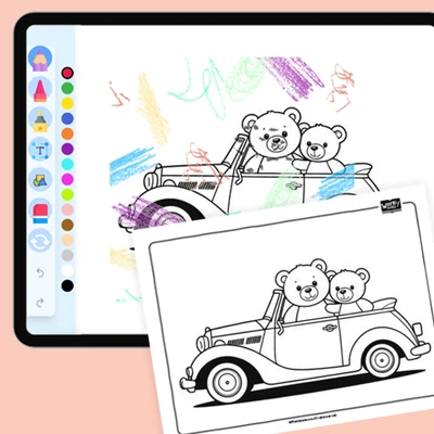 Car with a Teddy Bear Passenger - coloring educational content