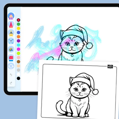 Cat wearing a Santa hat - coloring educational content