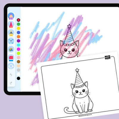 Birthday Cat - coloring educational content