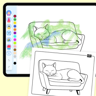 Lazy Cat on Sunday - coloring educational content