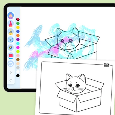 Cat in a Box - coloring educational content